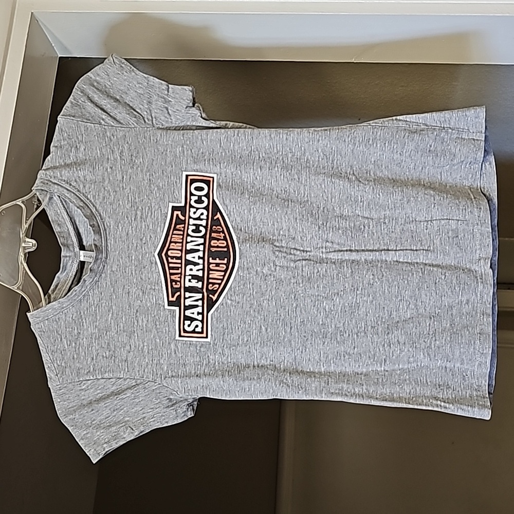 Gray tshirt.  SF Harley sign look a like.  Tote 4.